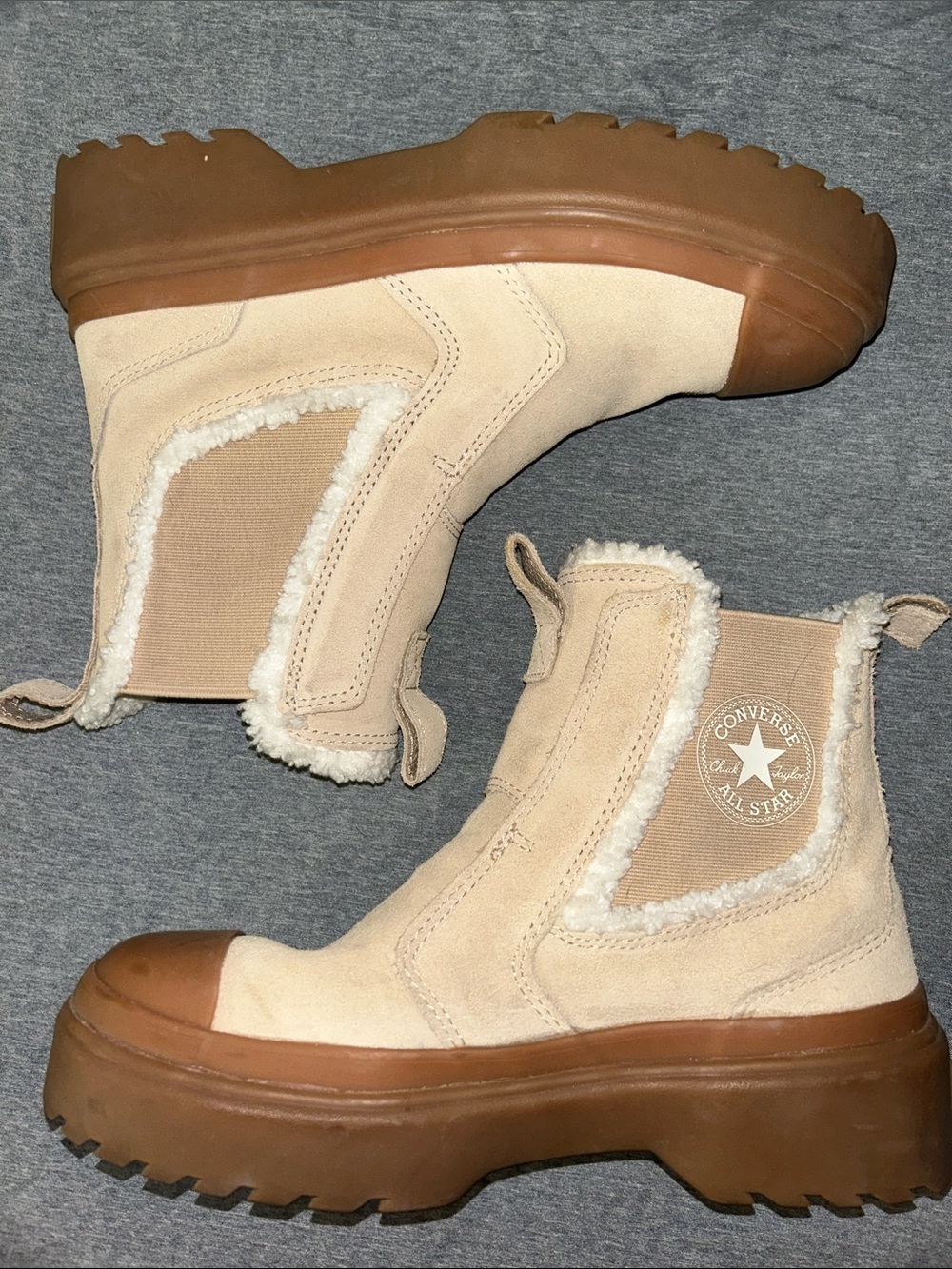 Converse Kids Tan Sherpa-Trim Platform Chelsea Boots